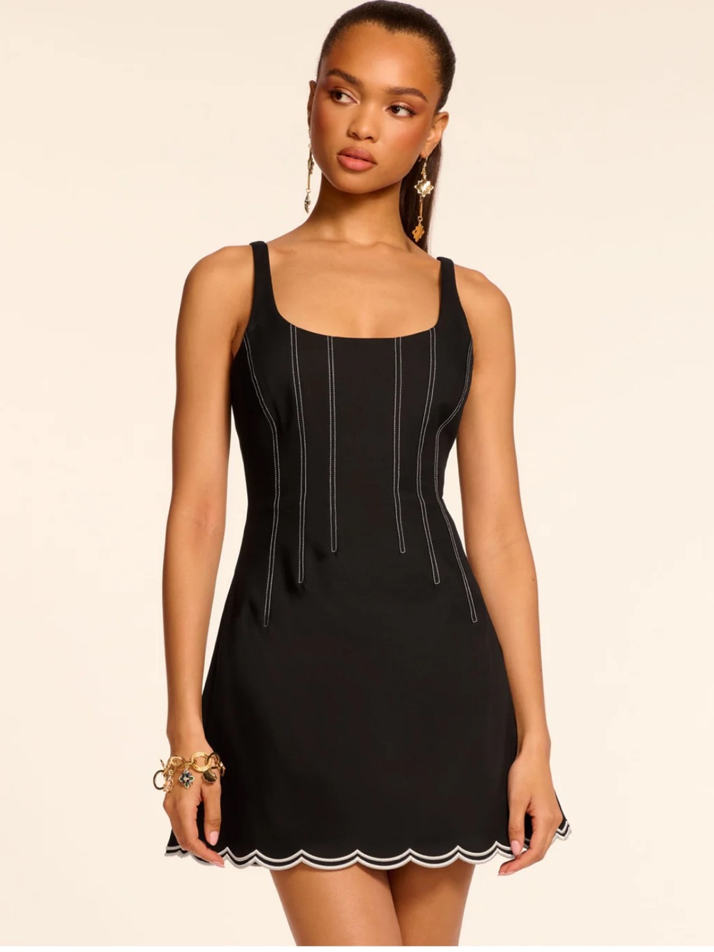 Ramy Brook Adriana Black Sleeveless Scalloped Hem Mini Dress NWOT